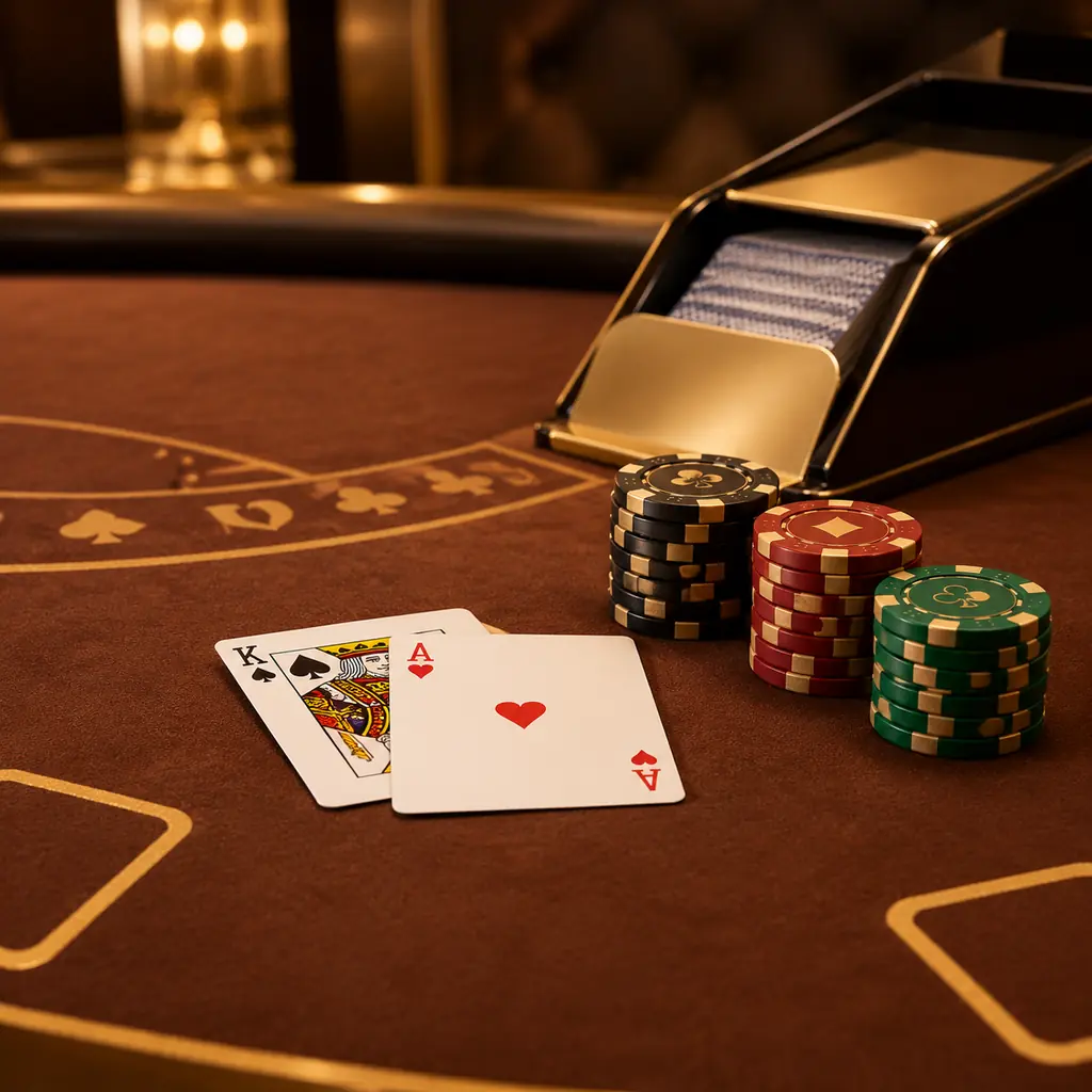 Kartu dan keping di meja blackjack