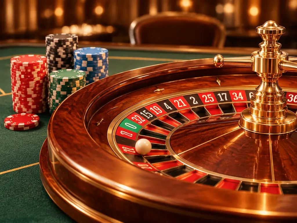 Roda roulette dengan bola dan susunan keping