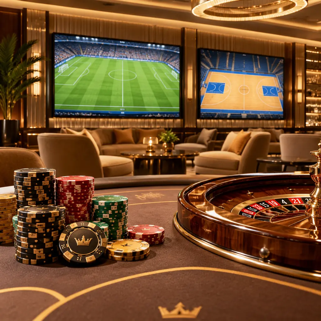 Layar lapangan sepak bola dan bola basket di lounge kasino
